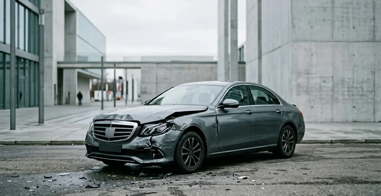 Véhicule endommagé après un accident sans tiers identifié, gros plan sur les dégâts matériels