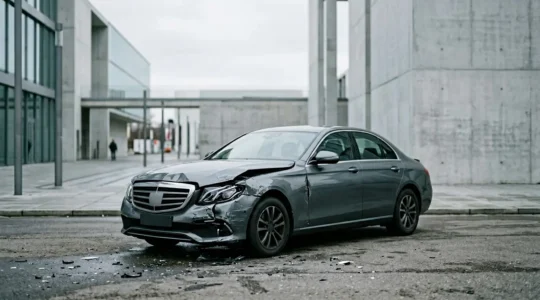 Véhicule endommagé après un accident sans tiers identifié, gros plan sur les dégâts matériels