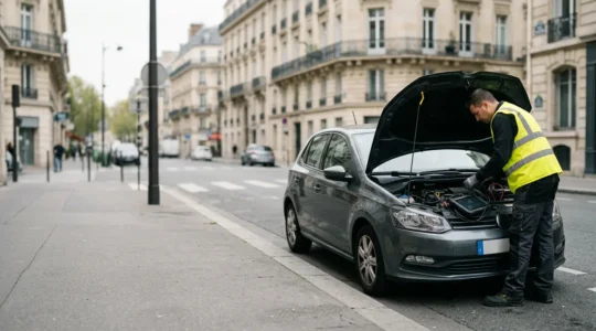 Intervention d'assistance automobile sur une batterie de véhicule moderne en zone urbaine française