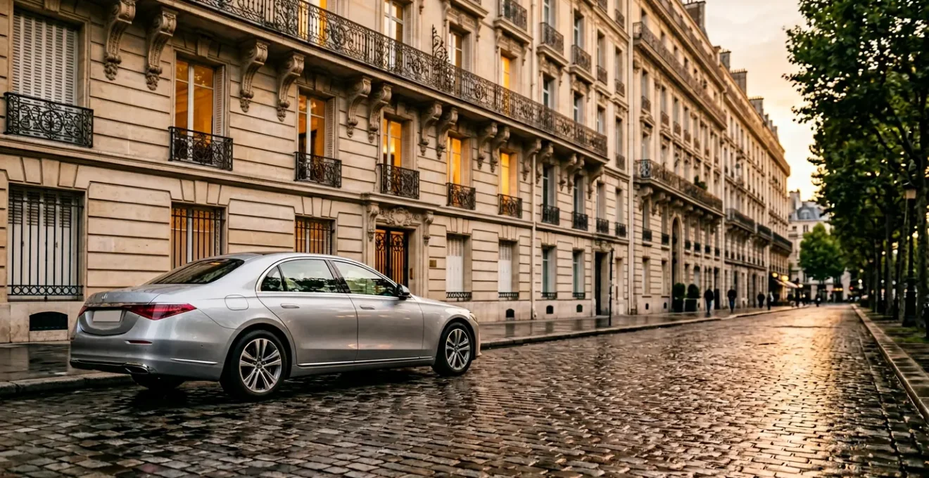 Voiture neuve protégée par une assurance dans un environnement urbain français
