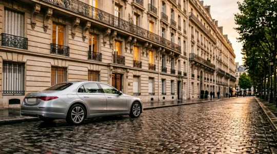 Voiture neuve protégée par une assurance dans un environnement urbain français