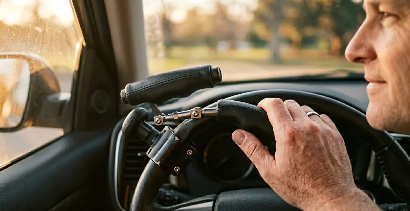 Véhicule moderne équipé de commandes manuelles adaptées pour conducteur à mobilité réduite