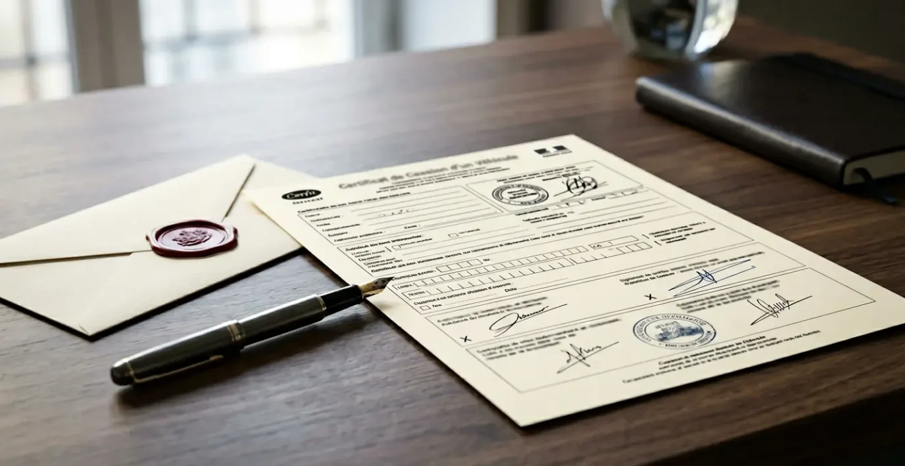 Document officiel de cession de véhicule illustrant le transfert de responsabilité assurantielle