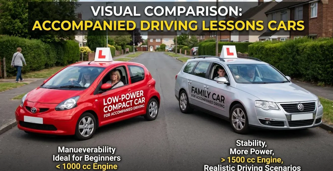 Comparaison visuelle entre un véhicule compact de faible puissance et un véhicule familial pour l'apprentissage de la conduite accompagnée