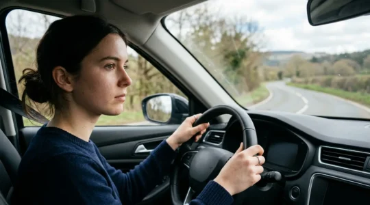 Jeune conducteur au volant regardant la route avec confiance pendant la période probatoire