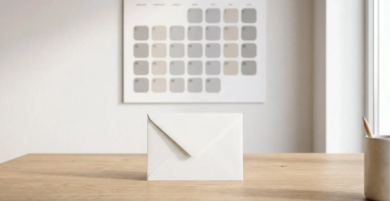 Enveloppe de courrier officiel fermée posée sur une table avec un calendrier suggérant une date limite importante