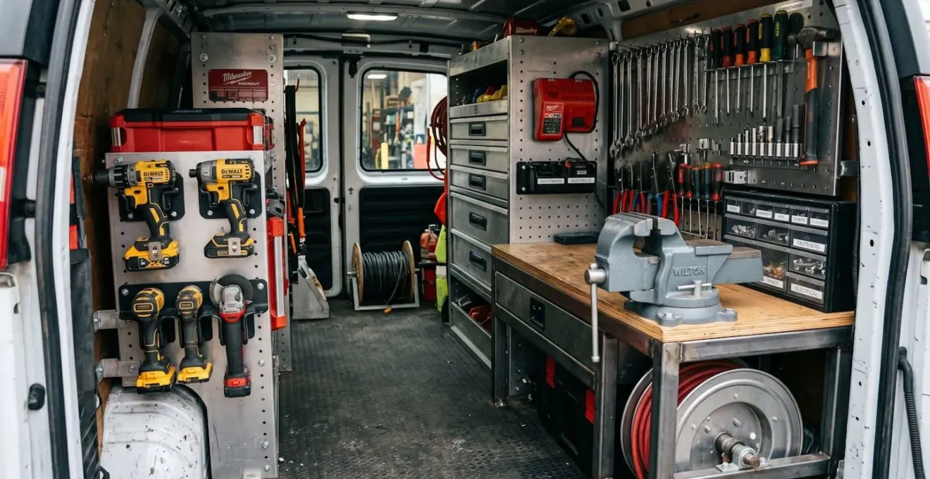 Outillage professionnel fixé de manière permanente dans un véhicule utilitaire