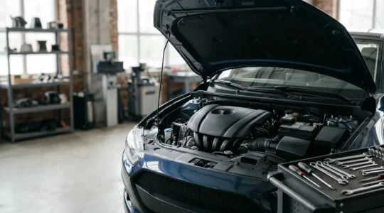 Moteur de voiture sous le capot avec outils de mécanicien illustrant la protection contre les pannes mécaniques